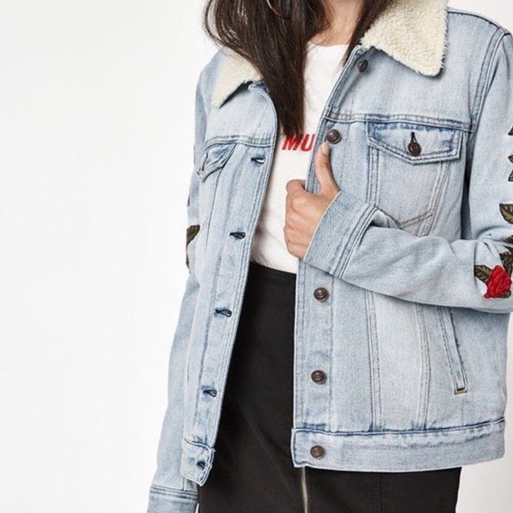 Pacsun Los Angeles Embroidered Sherpa Denim Coat